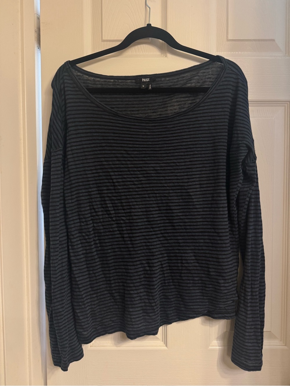 PAIGE Navy and Black Striped Long Sleeve Top